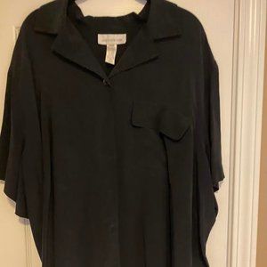 Jones of New York Black Silk Short Sleeve Big shir